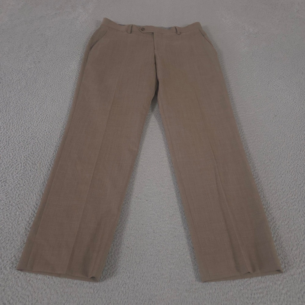 Paul Fredrick Pants Mens 33x32 Brown Tailored Fit Wool Blend Pleated Slacks